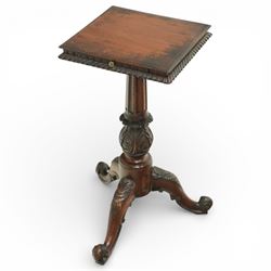 George III style carved mahogany kettle stand, the square top with gadrooned edge above a ...