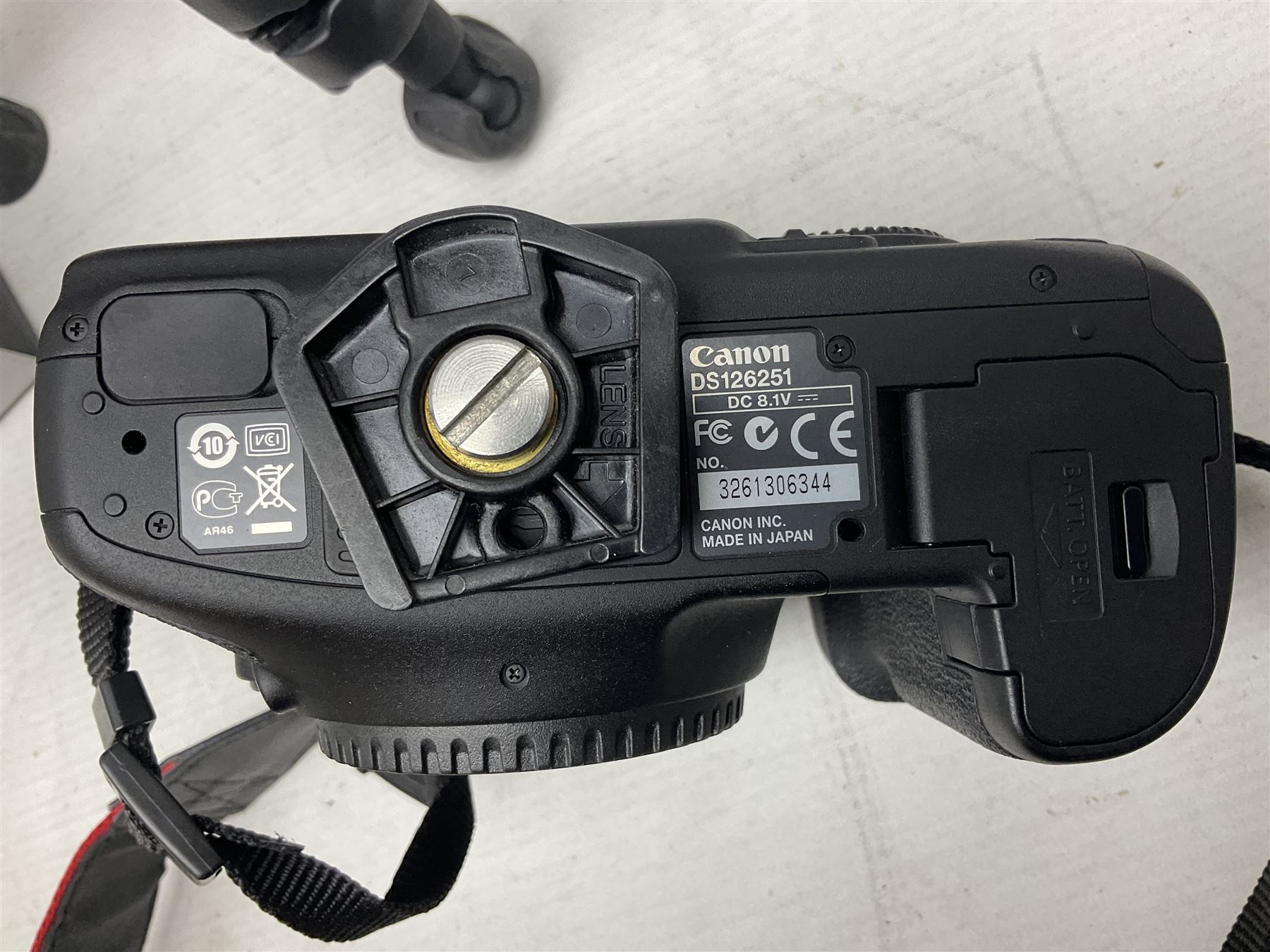 Canon Eos 7D camera body, serial number 3261306344, with 'Canon Ultrasonic EF 24-105mm Macro 0.45m/1.5ft Ultrasonic' Lens, 'Canon Zoom EF 75-300, 1;4-5.6 III' lens and Teleplus Pro 300 lens, together with tripod and original camera box 