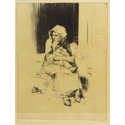  'A Gypsy Begger' and 'A Madonna of San Remo, two etchings signed by Sidney Tushingham (British 1884-1968) one titled on The Boydell Galleries gallery label verso 30.5cm x 24cm and 33cm x 26cm (2)  