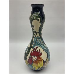 Moorcroft Cockerel vase, 2015, vase of gourd form, tubelined and painted with cockerels on a cream ground, impressed and painted marks beneath, H29cm