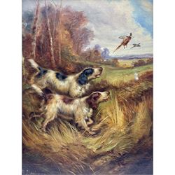Robert Cleminson (British 1864-1903): Spaniels Flushing Pheasants, oil on canvas signed 39cm x 29cm