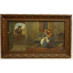  Continental Interior, 19th/early 20th century oil on canvas indistincly signed 31cm x 57cm  