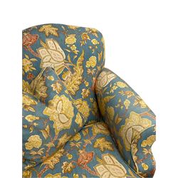 Lincoln House - two seat sofa (W170cm), wingback armchair (W94cm), and armchair (W90cm), upholstered in blue ground fabric with floral pattern