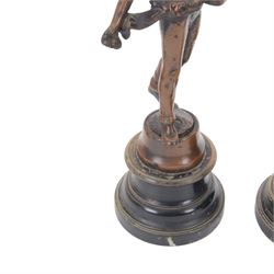 Pair of spelter figures, La Semeur and and La Moissoneur, H30cm