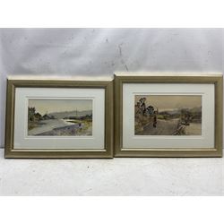 Charles Eyres Simmons (Cornwall 1872-1955): Young Ladies at the Riverside, pair watercolours signed 20cm x 25cm and 23cm x 38cm (2)