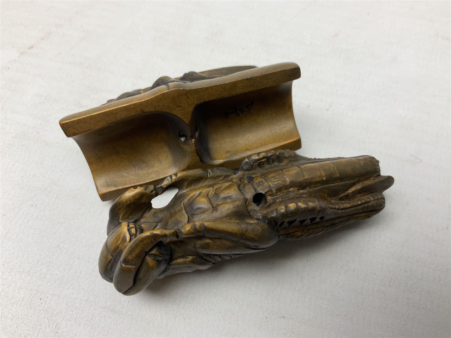 Six netsuke, modelled as a lizard, cricket, frog, bird on a flower, turtle and insect