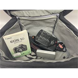 Canon EOS 5D camera body, with 'Tamron SP 70-300mm F/4-5.6 lens, and accessories, together with soft case