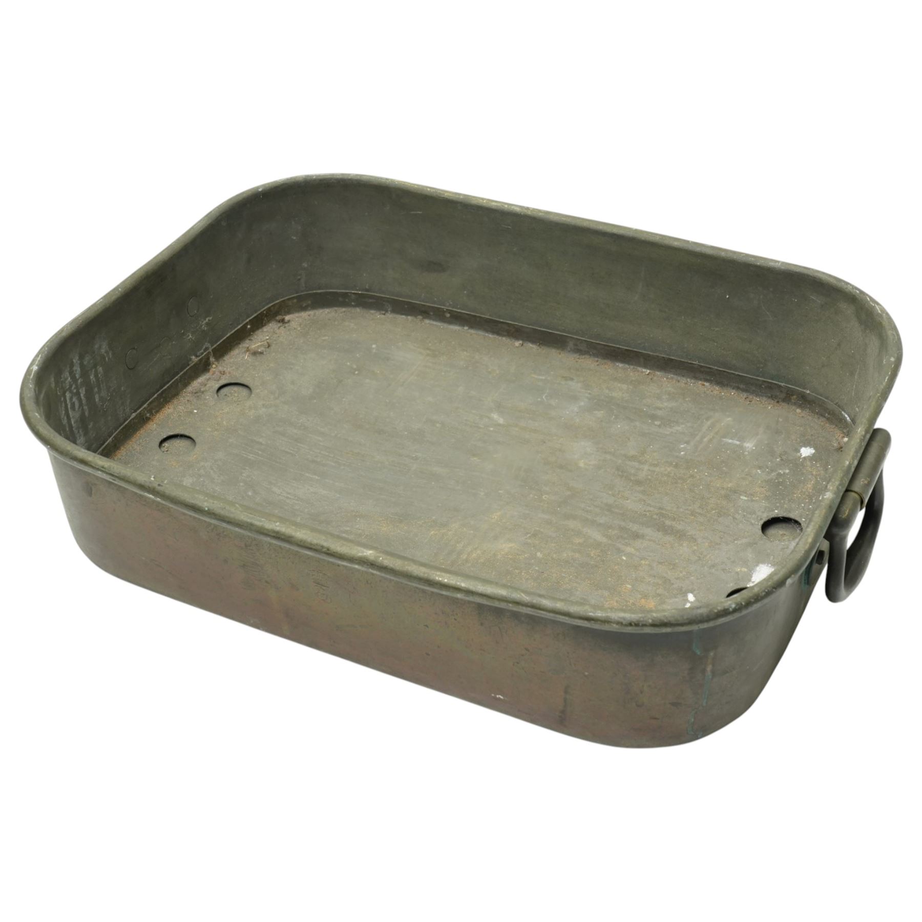 19th century copper cooking pan with liner engraved with a Ducal coronet and initials and with loop handles 52cm x 41cm