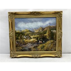 Continental School (20th century): Cows Watering at Stream, oil on canvas unsigned 50cm x 60cm