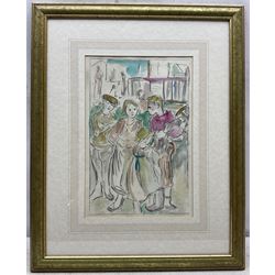 Dame Laura Knight (Staithes Group 1877-1970): Study of Young Figures, watercolour and pencil unsigned, cut signature verso 30.5cm x 20cm