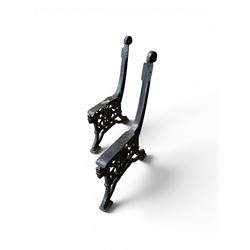 Yates Haywood - pair of Victorian cast iron bench ends, Architectural scrolling design with flower head detail, stamped with period registration number and date