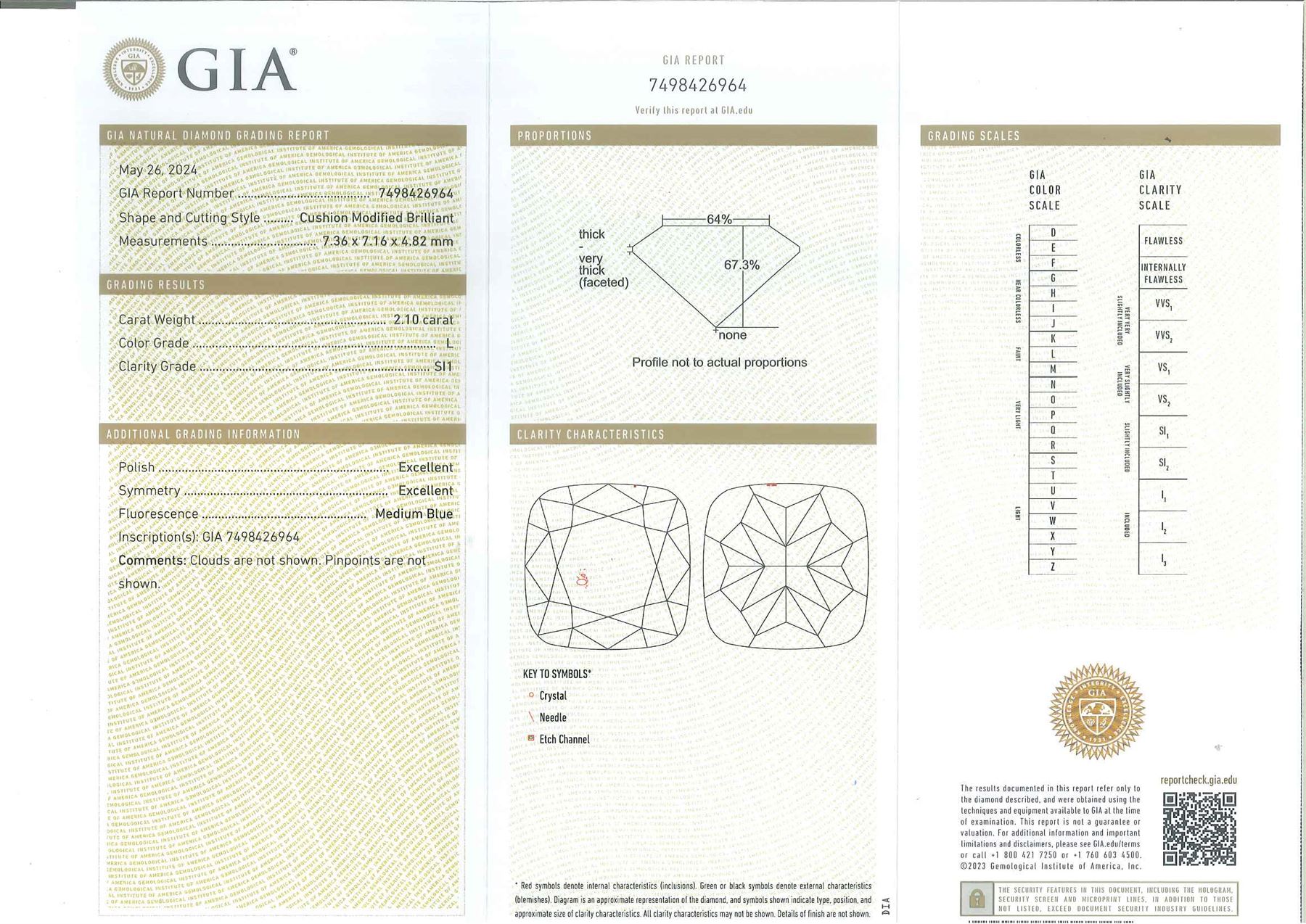 Pair of 18ct white gold cushion cut diamond stud earrings, stamped, total diamond weight, 4.48 carat, each diamond with GIA certificate