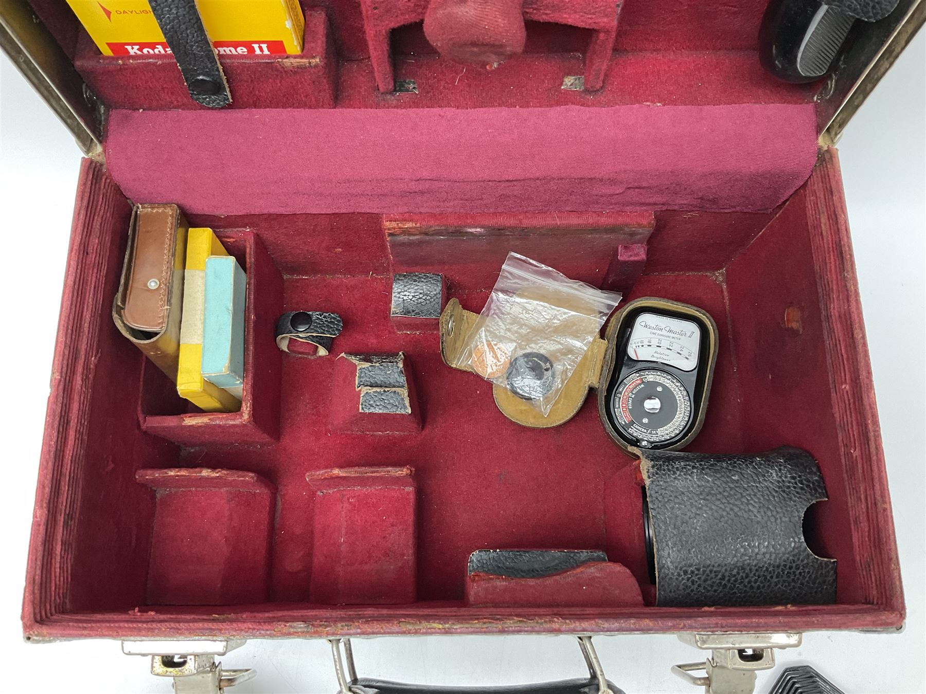 Arriflex 16SB camera body, serial no. 1784, with ' Carl Zeiss Distagon 1:2 f=8mm' lens, serial number 3860224, 'Carl Zeiss Jean Tessar 2/16' lens, serial no 3624355, camera pistol grip and other accessories, in fitted hard case