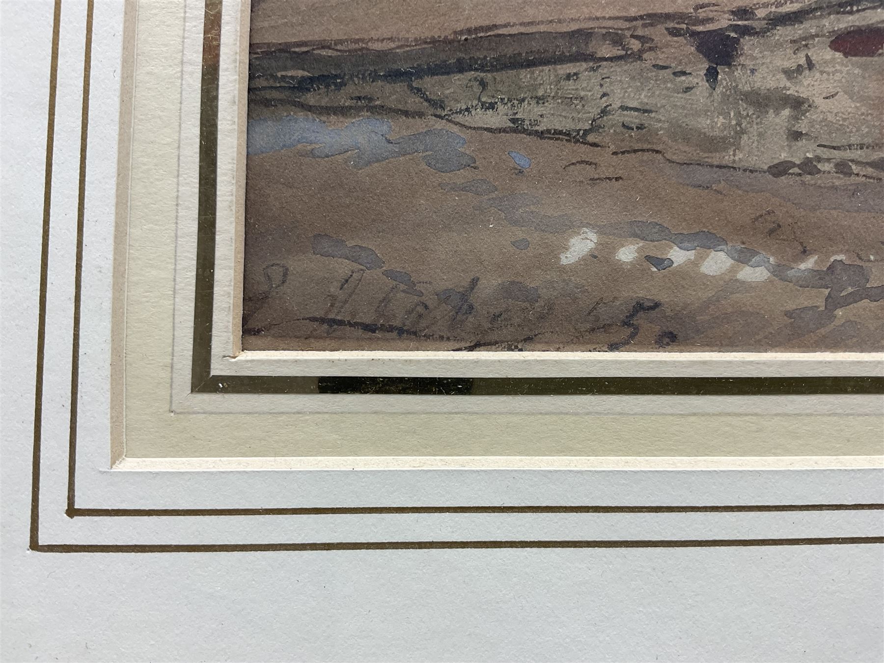 Eugène Isabey (French 1803-1886): Pathway at Dusk, watercolour and ink heightened with white signed indistinctly titled and dated '55, 19cm x 26cm 