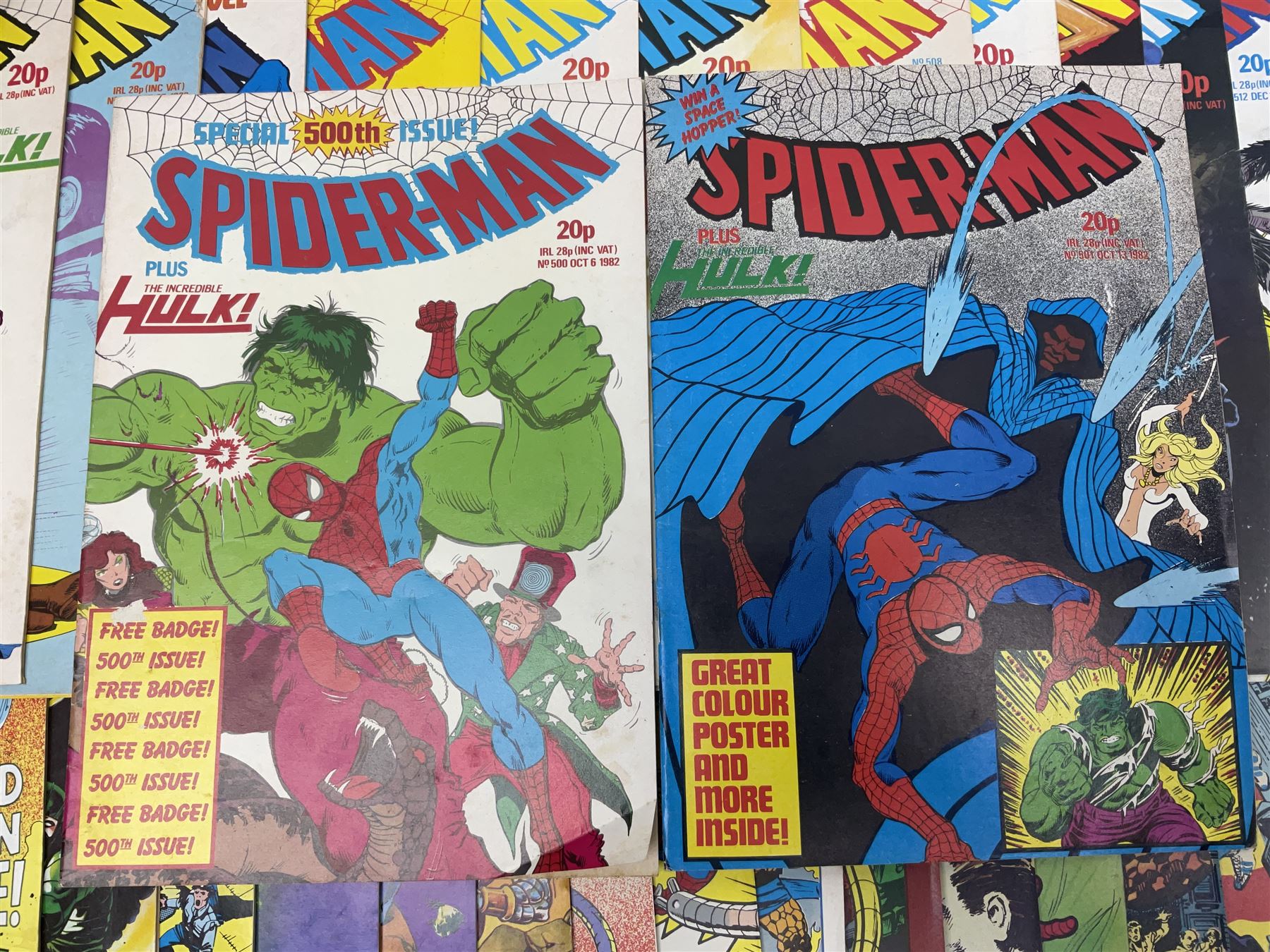 Spider-Man comics (1982-1985) nos 500-527, 529-535, 537-552, 579-602, 604-614, 620-626, and 628-631 (97)
