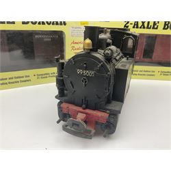 LGB (Lehmann Gross Bahn) G scale, gauge 1 - 0-4-0 tank locomotive No.995001; unboxed; and two American Aristo Craft Trains 2-axle boxcars Santa Fe and Pennsylvania; both boxed (3)