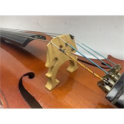 German half-size cello with 69cm two-piece maple back and ribs and spruce top; L112.5cm overall; in soft carrying case with two bows