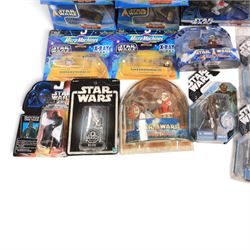 Star Wars action figures, including three Hasbro Concept figures Chewbacca, Luke Skywalker and R2-D2 & C-3PO, four Hasbro figures Anakin Skywalker, Jango Fett, Royal Guard and Silver Anniversary R2-D2, two Hasbro Holiday Edition sets, Gentle Giant Bust Ups Bounty Hunters, Hasbro Customs Boba Fett's Outlaw Chopper, The Kenner Collection Darth Vader, two Galoob Micro Machines X-Ray Fleet packs and four Micro Machines Action Fleet vehicles, all boxed or carded