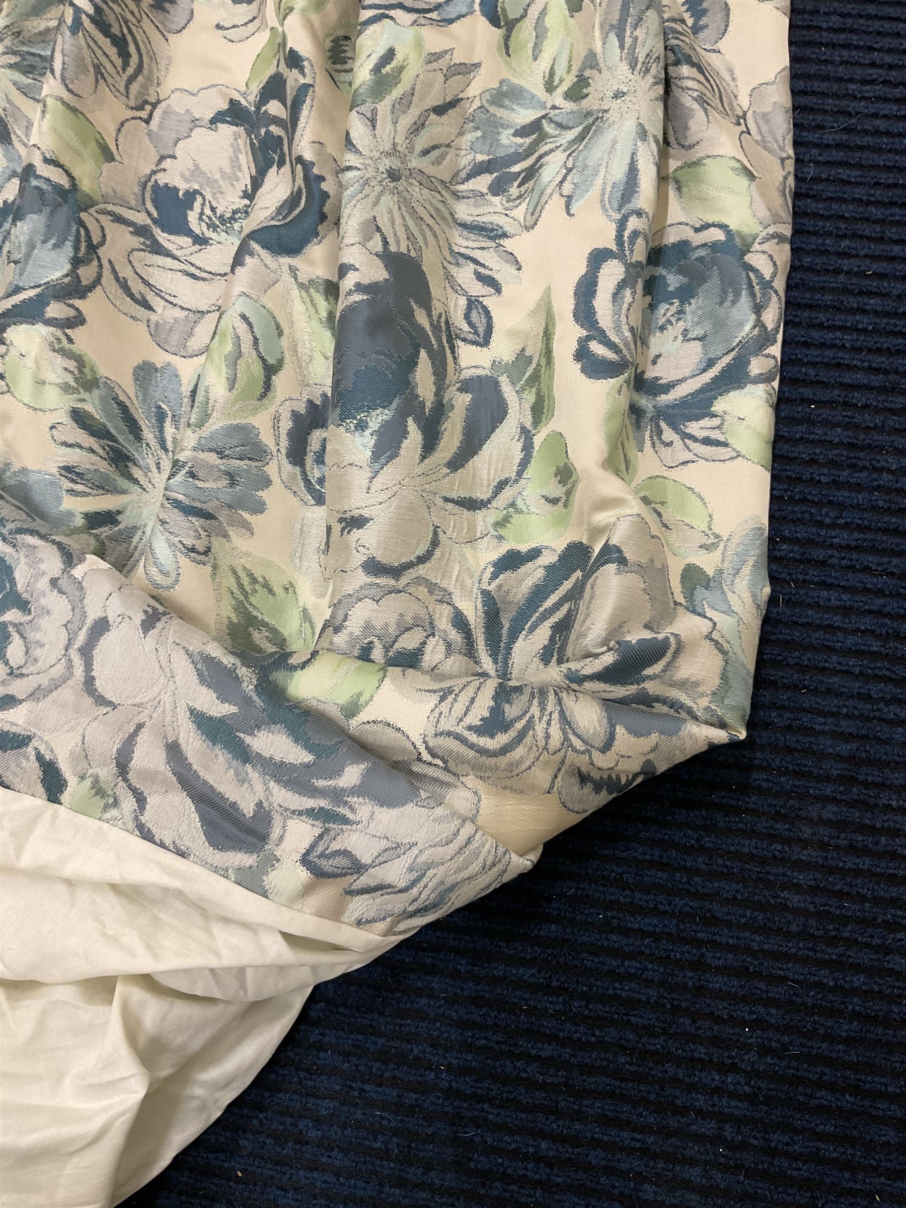 Marks & Spencer Home - lined curtains in blue floral patterned fabric, pleated header, with tie backs, W180cm, Fall - 195cm