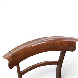 Set of eight 20th century solid rosewood dining chairs, upholstered drop in seats, on oak stretchers, made by Gott's of Pickering and T Feetam of Hull, stamped on all chairs, seat height 47cm