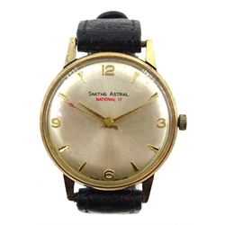  Smiths 9ct gold Astral National 17 wristwatch, London 1966 on black leather strap  