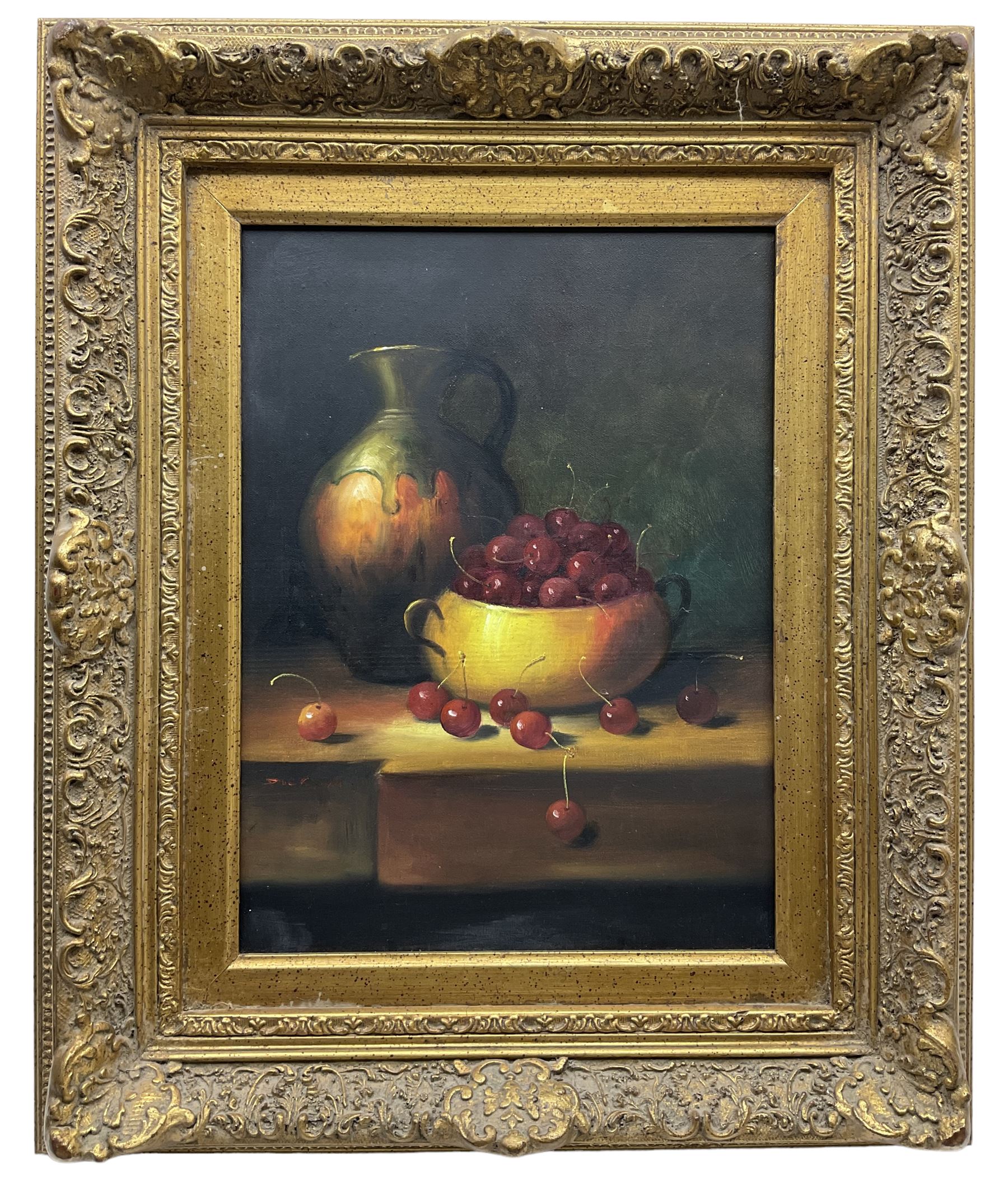 Dickson (Continental 20th century): Still Life of Cherries, oil on canvas signed 39cm x 29cm