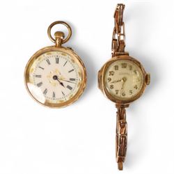 Early 20th century 14ct gold cylinder fob watch, stamped 14c and a 9ct rose gold manual wi...