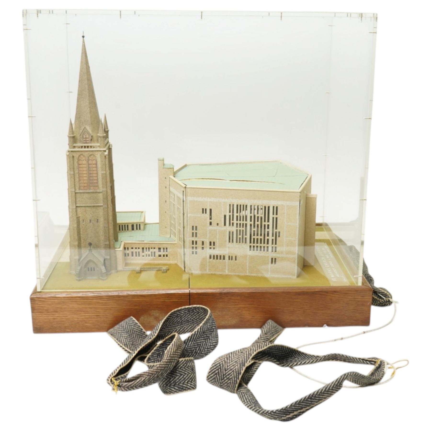 John B Thorp - Architects scale model of St Marks Church Sheffield  Scale 1/8th inch to 1 foot, Architect George Pace in perspex case and with outer wooden travelling case 59cm x 62cm x 43cm