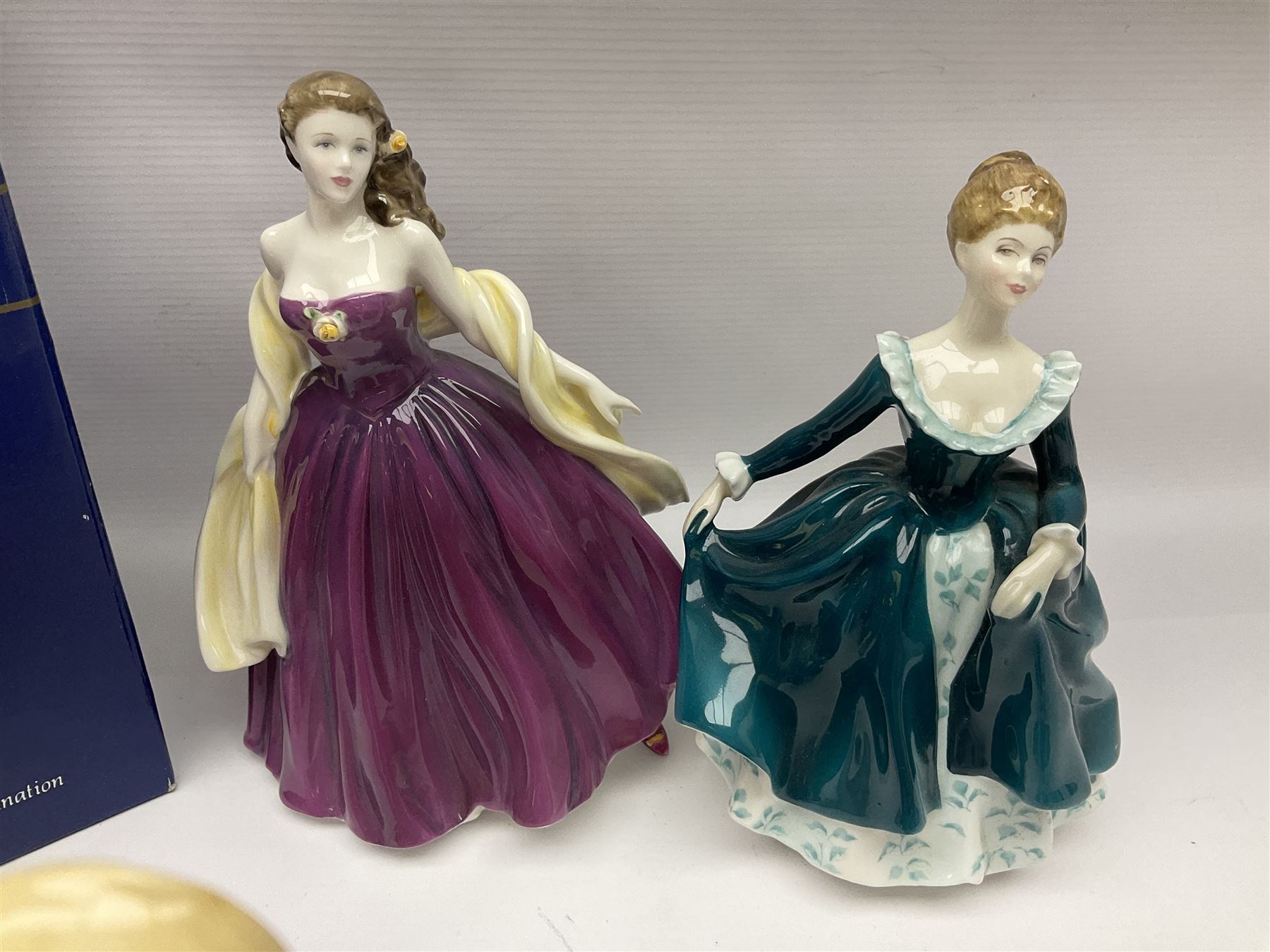 Eight Royal Doulton figures, comprising Rachel HN2936, The Skater HN3439, Janine HN2461, Innocence HN2842, Special Celebration HN4234, Autumn HN4272, Fiona HN2694 and Winsome HN2220, together with three smaller Royal Doulton figures My First Figurine HN3424, Buttercup HN3268 and Autumn Breezes HN2176