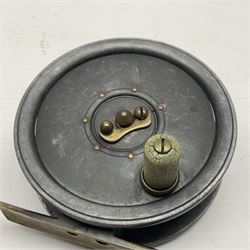 3 inch trout fly reel, with brass foot, original handle and telephone centre latch, unmarked but in the style of Hardy Uniqua 