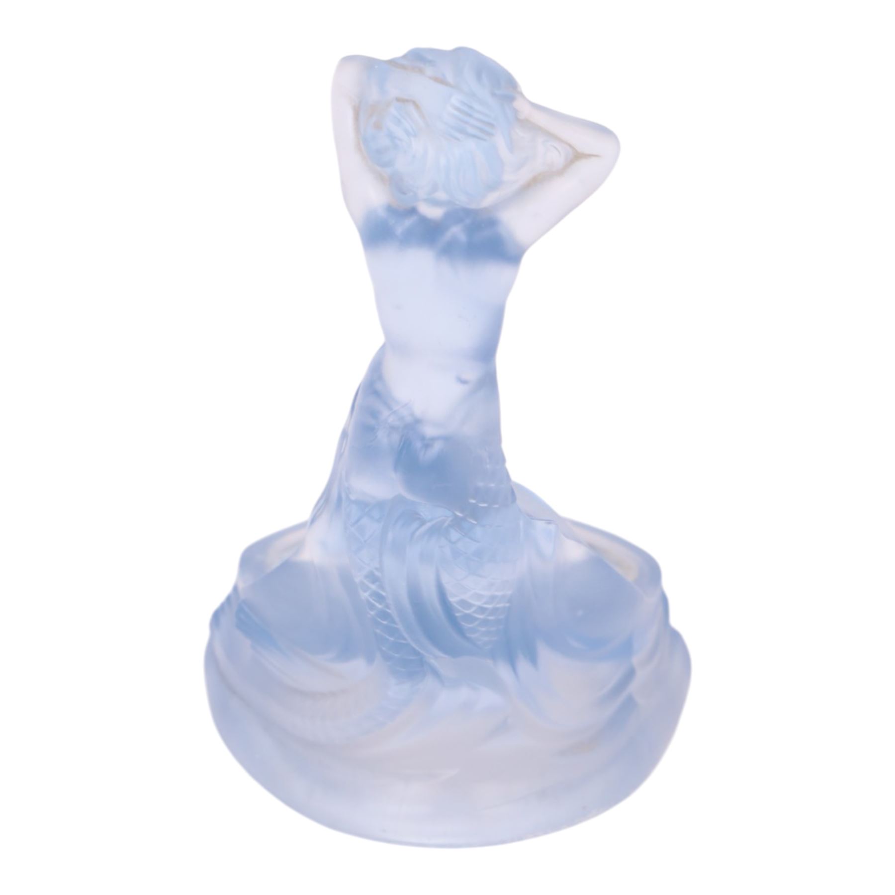 Walther & Sohne blue glass center piece modelled as a mermaid, H24cm 