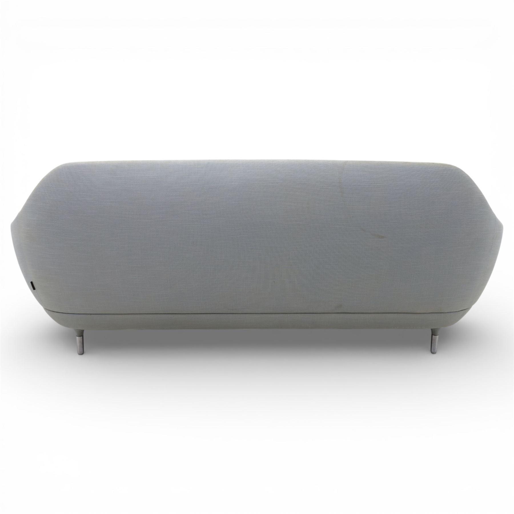 Fritz Hansen - 'Favn' sofa, designed by Jaime Hayon (1974-), upholstered in light grey fabric, the organic curved back and integrated arms enclosing loose seat and back cushions, raised on slender cylindrical metal supports