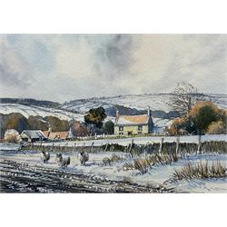 John Freeman (British 1942-): Snow on the Moors, watercolour and ink signed and dated '00, 10cm x 15cm; together with 'Endeavour at Dawn' off Whitby, limited edition print signed and numbered 65/250 in pencil 23cm x 49cm (2)