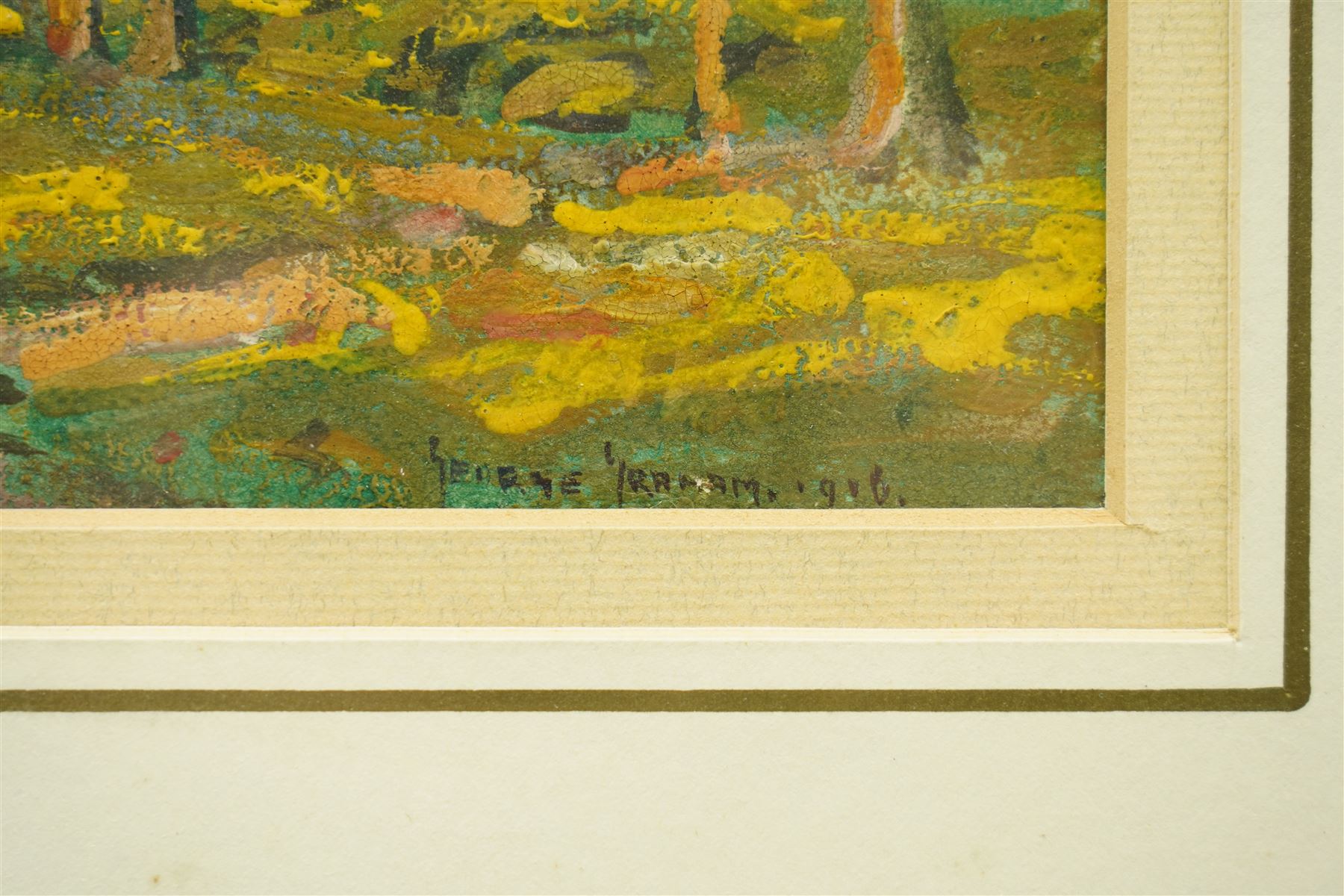 George Graham (British 1881-1941): Cows Grazing at Castle Bolton in Autumn, oil on card signed and dated 1916, 29cm x 38cm