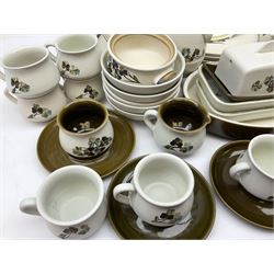 Denby Shamrock pattern part tea and dinner wares, to include six dinner plates, seven salad plates, seven side plates, one mug, three jugs of various sizes, one sugar bowl, sauce pot, nine bowls of various sizes, tea pot, coffee pot, etc (64)