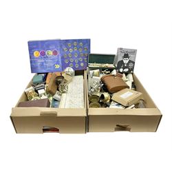 Collection of sporting trophies, together with maps, binoculars, costume jewellery and other collectables, in to boxes  