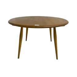 Lucian Ercolani for Ercol - Model 142 light elm coffee table, the circular top raised on turned supports