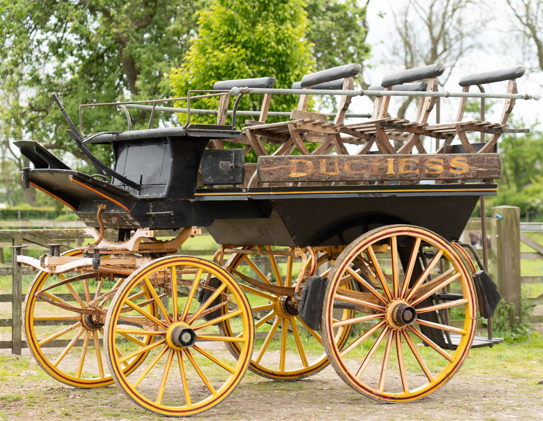 “The Duchess” Char-a-banc, ex. Bath Carriage Museum previously owned by B.J. Wicks & Son, Built by John Marstons, Birmingham.


A four wheeled horse drawn Char-a-Banc n named 