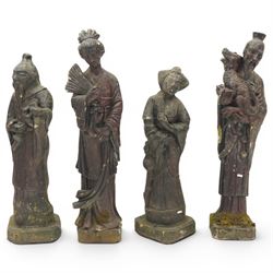 Set of four Chinese style composition figures, depicting robed attendants and elders, incl...
