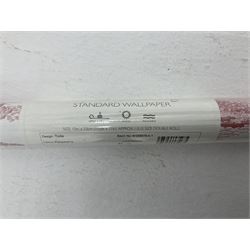 Four rolls of Laura Ashley toile wallpaper in Raspberry colour (L10m, W53cm)