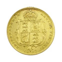 Queen Victoria 1887 gold shield back half sovereign coin