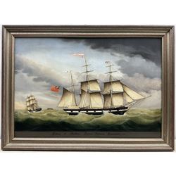 Broder Heinrich Hansen (Danish/German c.1811-1851): 'Lillias of Stockton - Thomas Robinson Commander' Ship's Portrait, oil on canvas signed titled and dated 1852, 52cm x 76cm