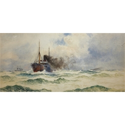  William Stephen Tomkin (British 1860-1940): Trawler in Choppy Seas, watercolour signed 23cm x 48cm  