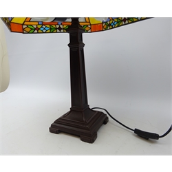  Tiffany style table lamp with four Yorkshire Terrier leaded glass panels, H54cm   