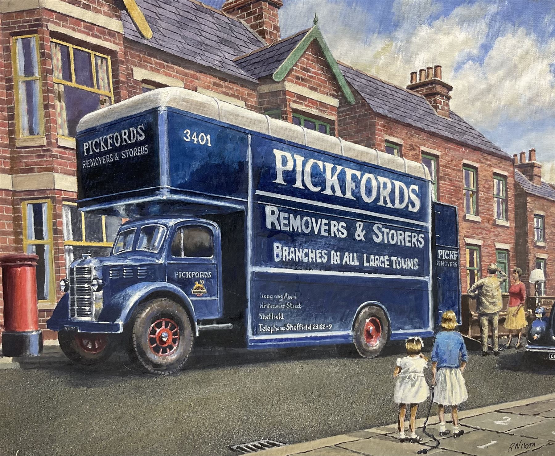 Robert Nixon (British 1955-): 'Pickfords Removers & Storers' Van, oil on board signed 42cm x 52cm (unframed)