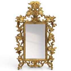 Finely carved Florentine giltwood mirror, acanthus design and egg and dart detailing, beve...