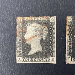 Three Great Britain Queen Victoria penny black stamps, all with cancels