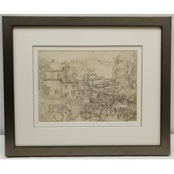 Constance Anne Parker (British 1921-2016): 'Malham Cattle Sale', pencil unsigned titled and dated '49 in the artist's hand 19cm x 27cm 
Notes: this is reminiscent of the pencil sketches of Fred Lawson, and it seems probable the two met at some point in the Yorkshire Dales.