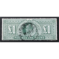  King Edward VII one pound green stamp, 'Guernsey' postmark  