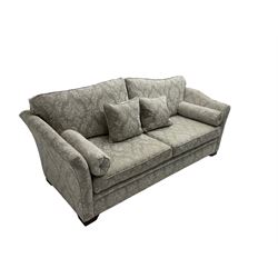 Finline - 'Othello' large three seat sofa, upholstered in light grey silver fabric with foliate pattern